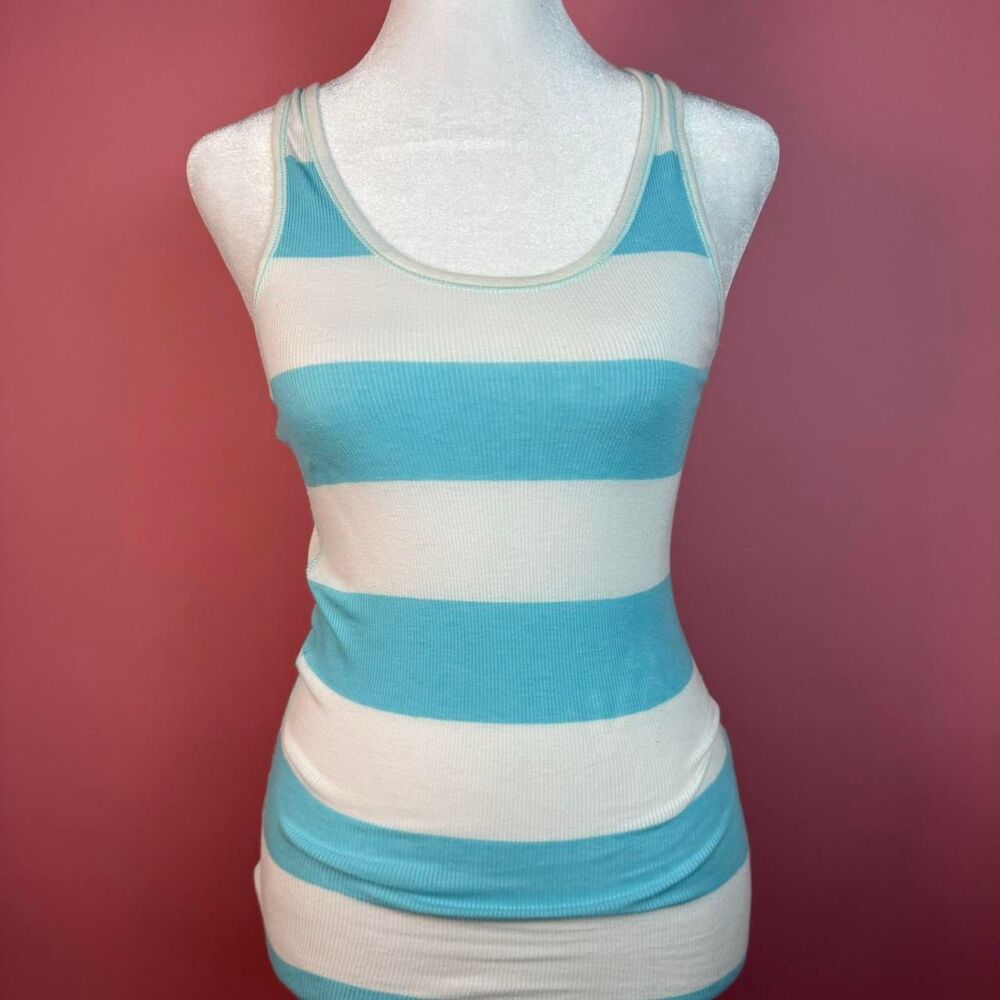 Y2K early 2000s Victorias Secret PINK mcbling blue and white striped cami tank